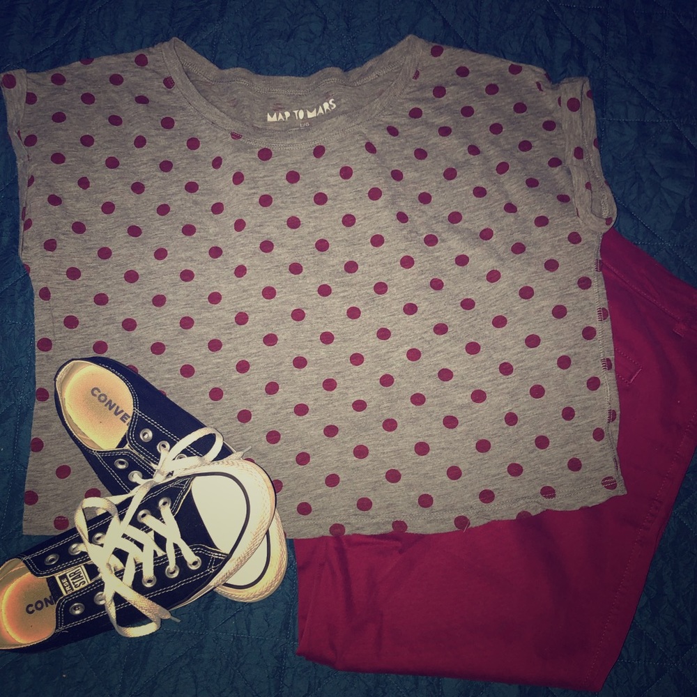 Map To Mars : Grey Crop Top with Maroon Polka Dots